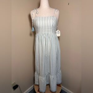 NEW NWT Altar'd State Blue and White Striped Dress with Flounce Fringe Hem